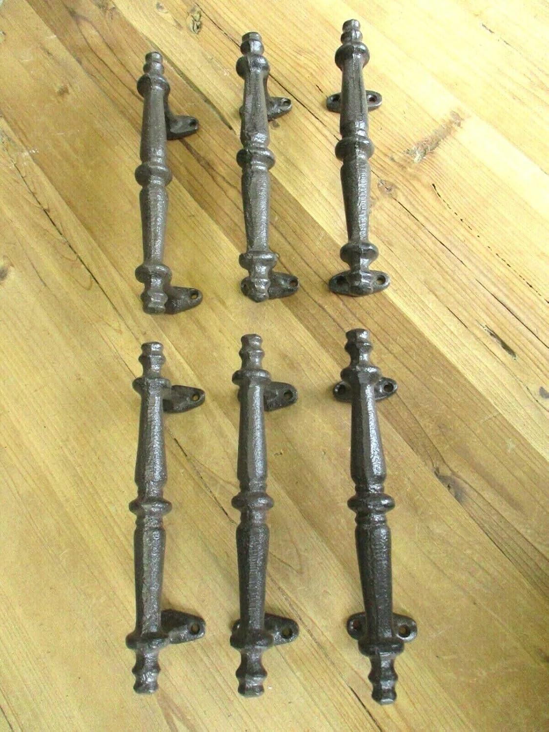 Vintage 6 LARGE HANDLES RUSTIC CAST IRON BARN DOOR HANDLES SHED GATE PULLS DRAWER FANCY