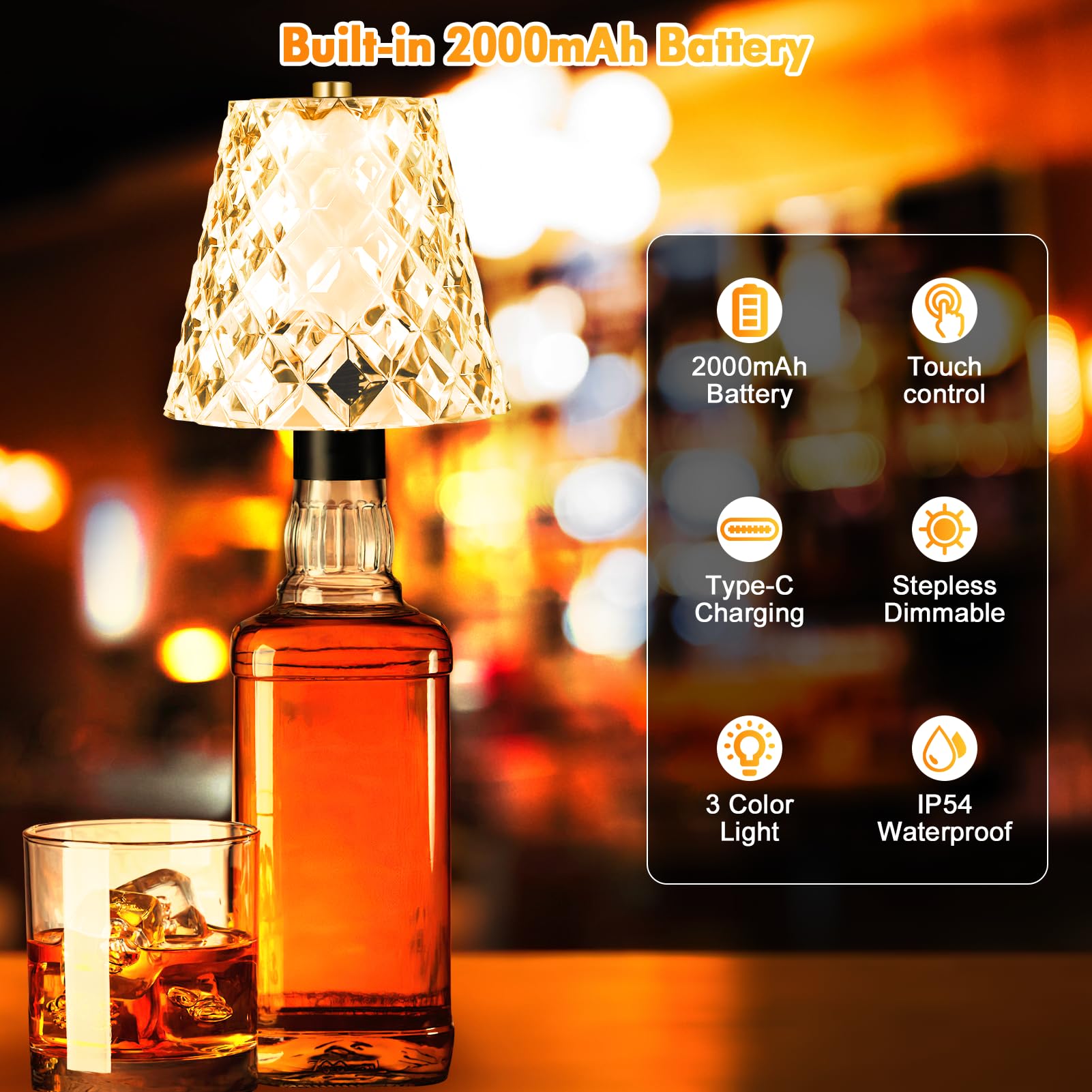 Welltop Wireless Bottle Lamp, Crystal Clear Bottle Lamp Shade with