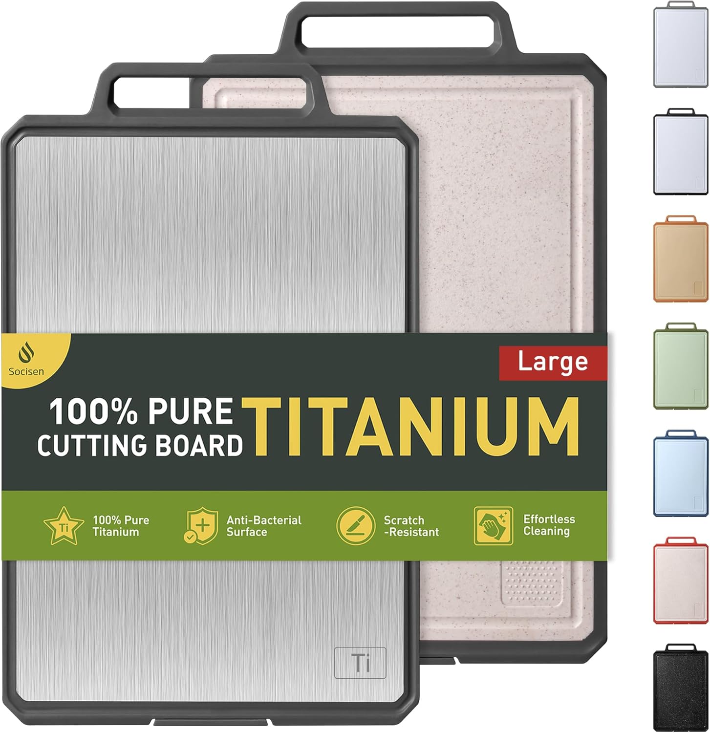 Titanium Cutting Boards for Kitchen Chopping Board with Handle Large Big Small Kitchen Meat Butcher Block Double Sided Pure Titanium and Wheat Straw PP Not Wood Bamboo Plastic Teak Grey/Beige 1pc: 18.9"L × 12.2"W Grey/Beige