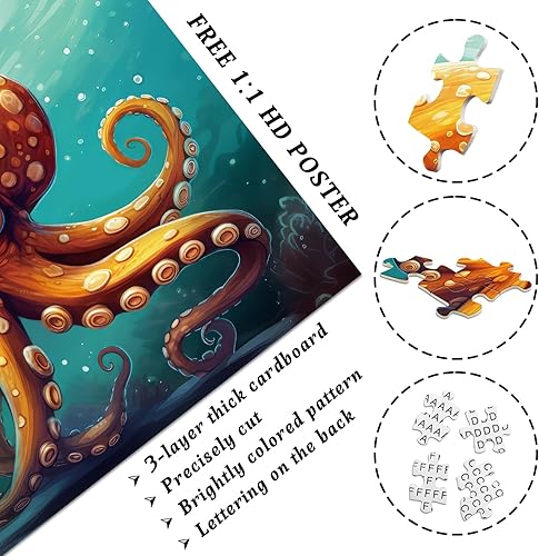 Miniatura 3 de PICKFORU Rompecabezas de pulpo para adultos de 1000 piezas, rompecabezas de océano azul profundo para adultos, rompecabezas de naturaleza marina