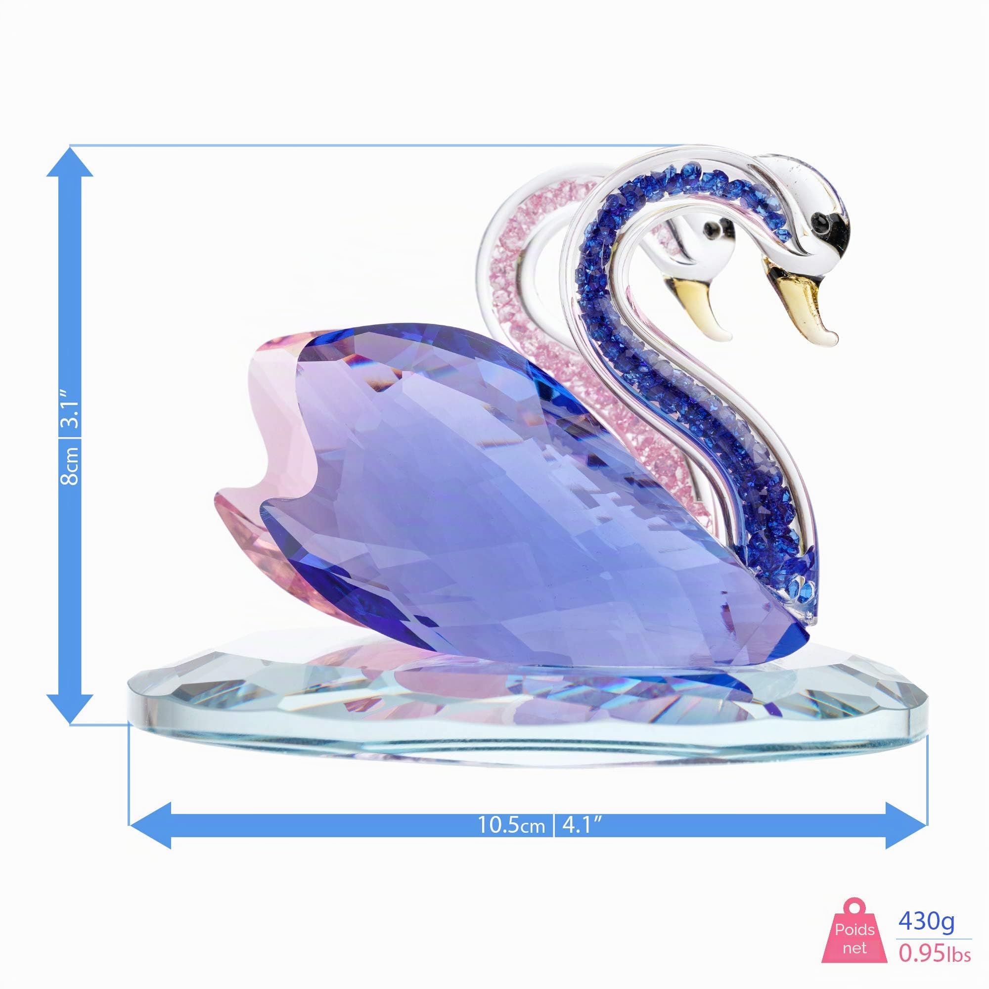 London Boutique Figurine de Mariage Cygne en Cristal Rose Bleu Ornement pour Salon