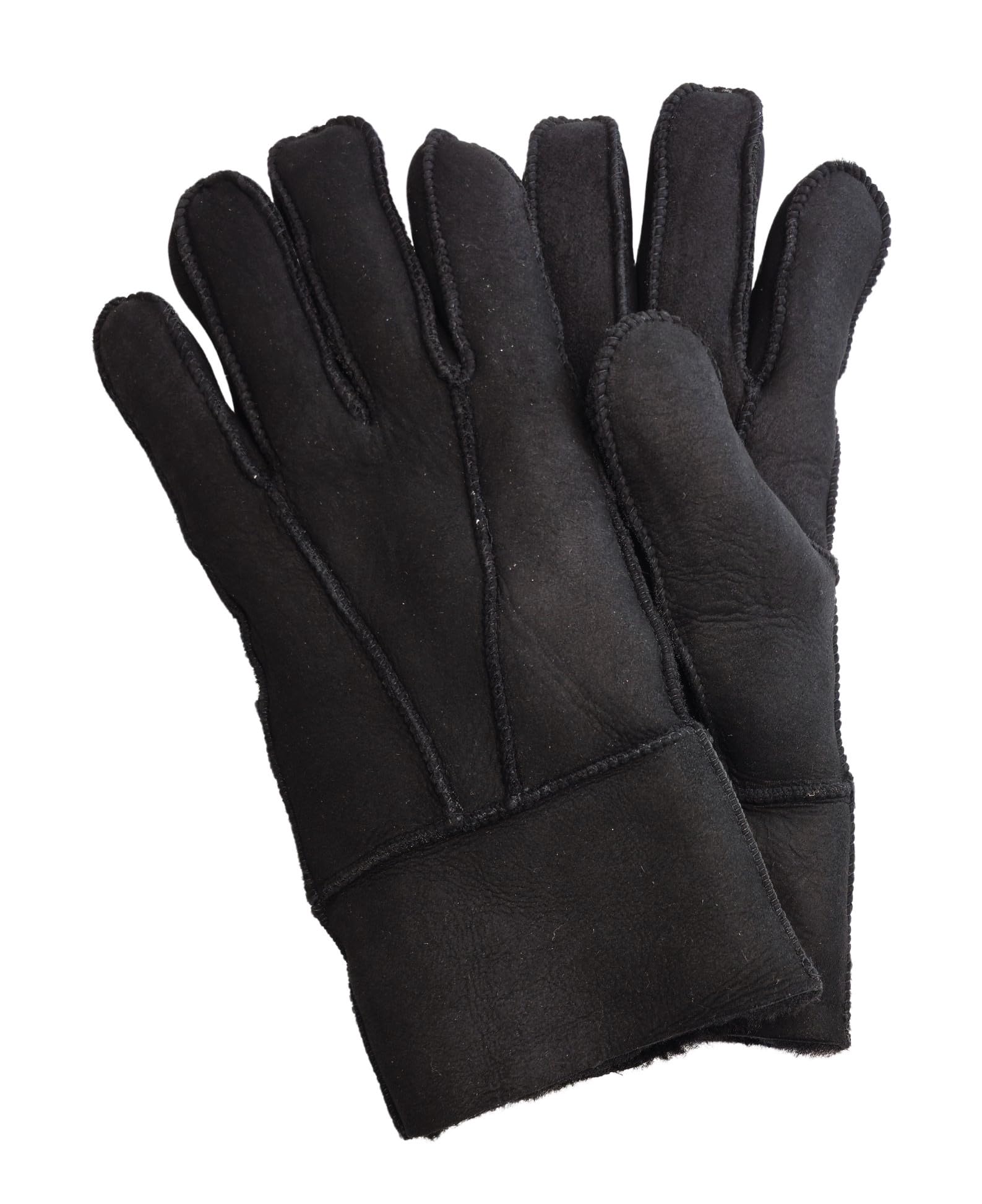 Infinity Leather Unisex Black Sheepskin Suede Gloves With Roll Up/Down Cuff In | : Large