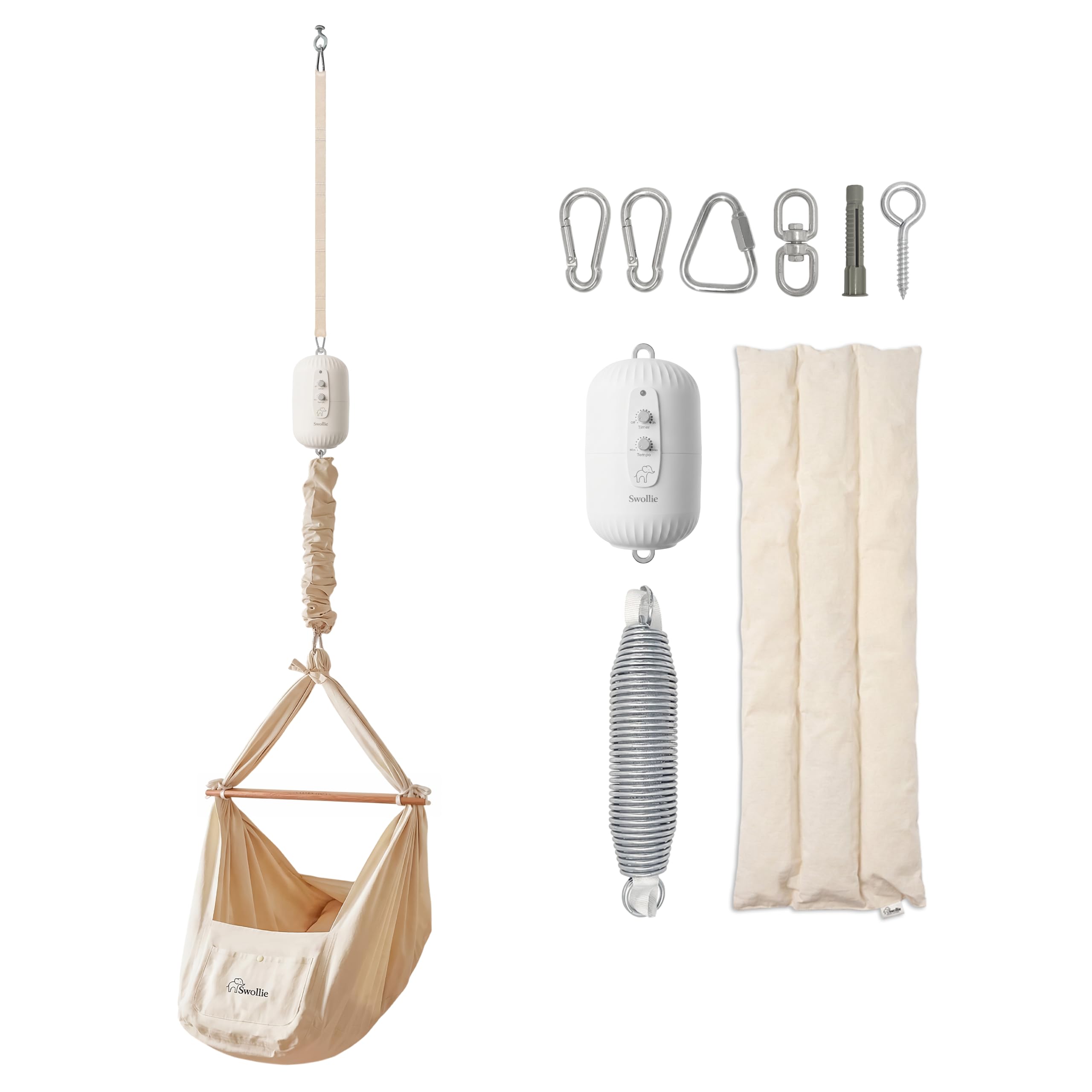 Premium Federwiege mit Motor - für Babys ab Geburt bis 15 kg - Tempo und Timer übergangslos einstellbar - Bio-Baumwolle und Schafwollmatratze