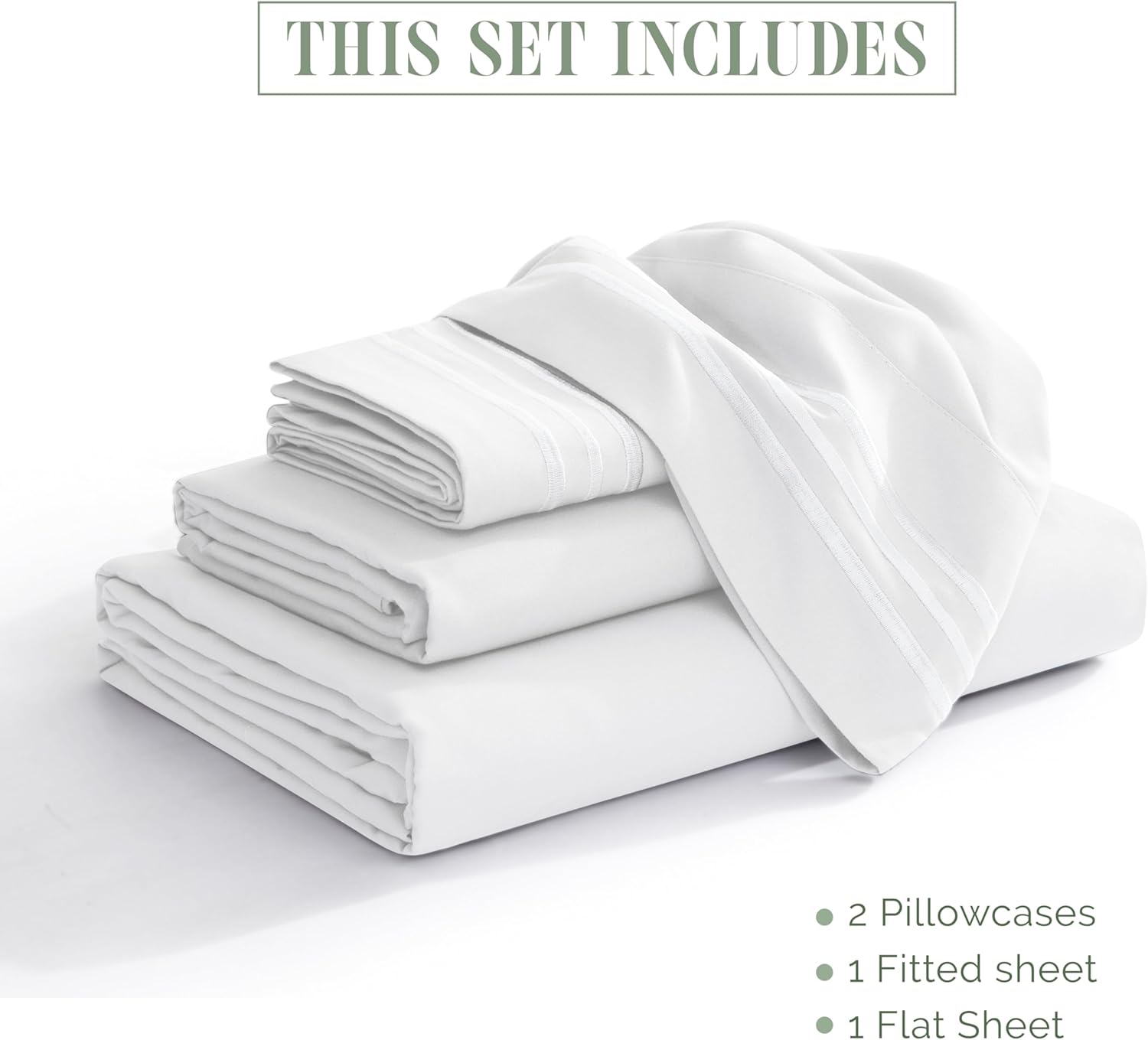 Elegant Comfort Luxury 1500 Premium Hotel Quality Microfiber 4-Piece Sheet Set - Soft, All Around Elastic 18-24 Inches Deep Fitted Sheet - Extra Deep Pocket Sheets, King, White - Image 3