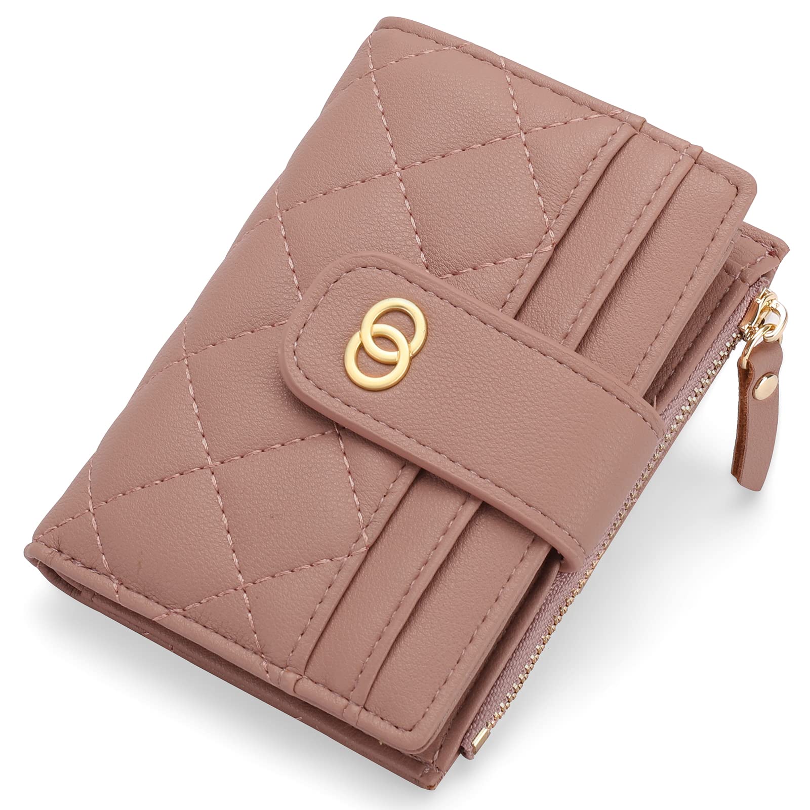 Small Wallet for Women Slim Bifold Leather Credit Card Holder Wallets Zipper Pocket Coin Purse with ID Window