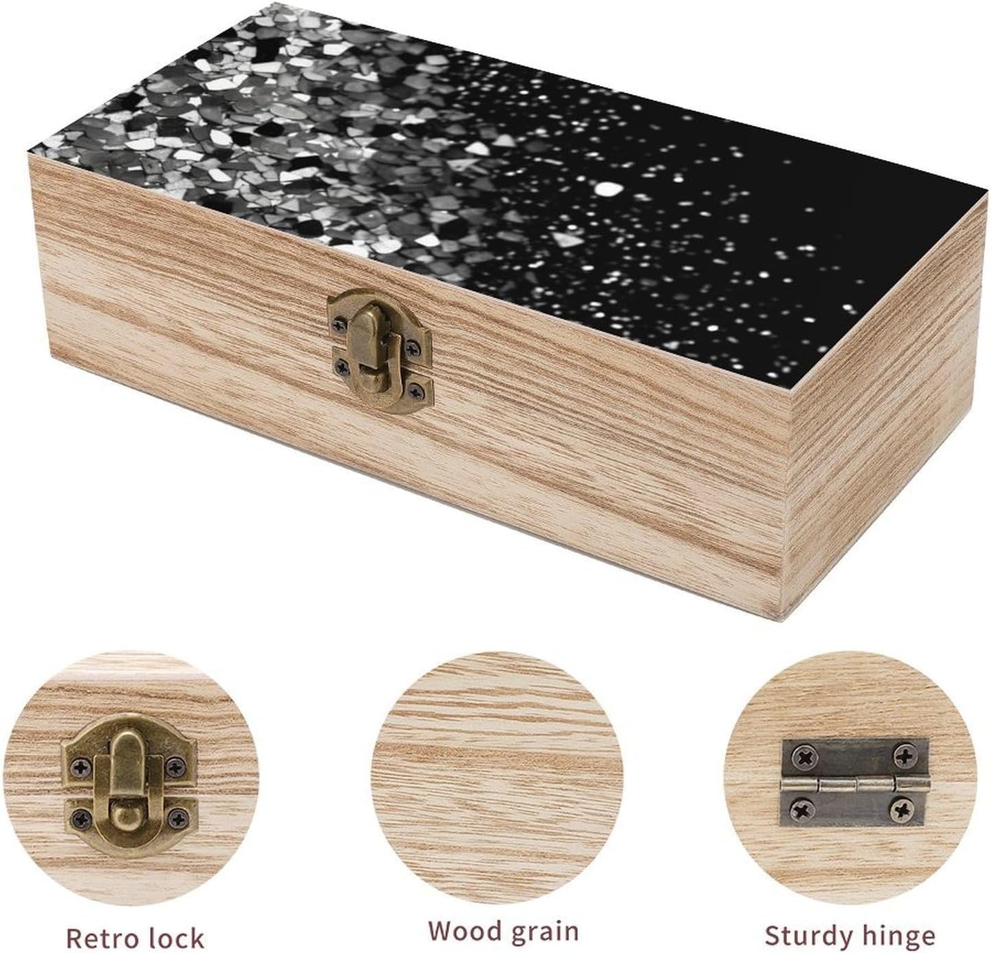 Lightweight Wooden Box, Hinged Lid, Retro Clasps, 7.9'' X 3.9'' X2.3'' image 3