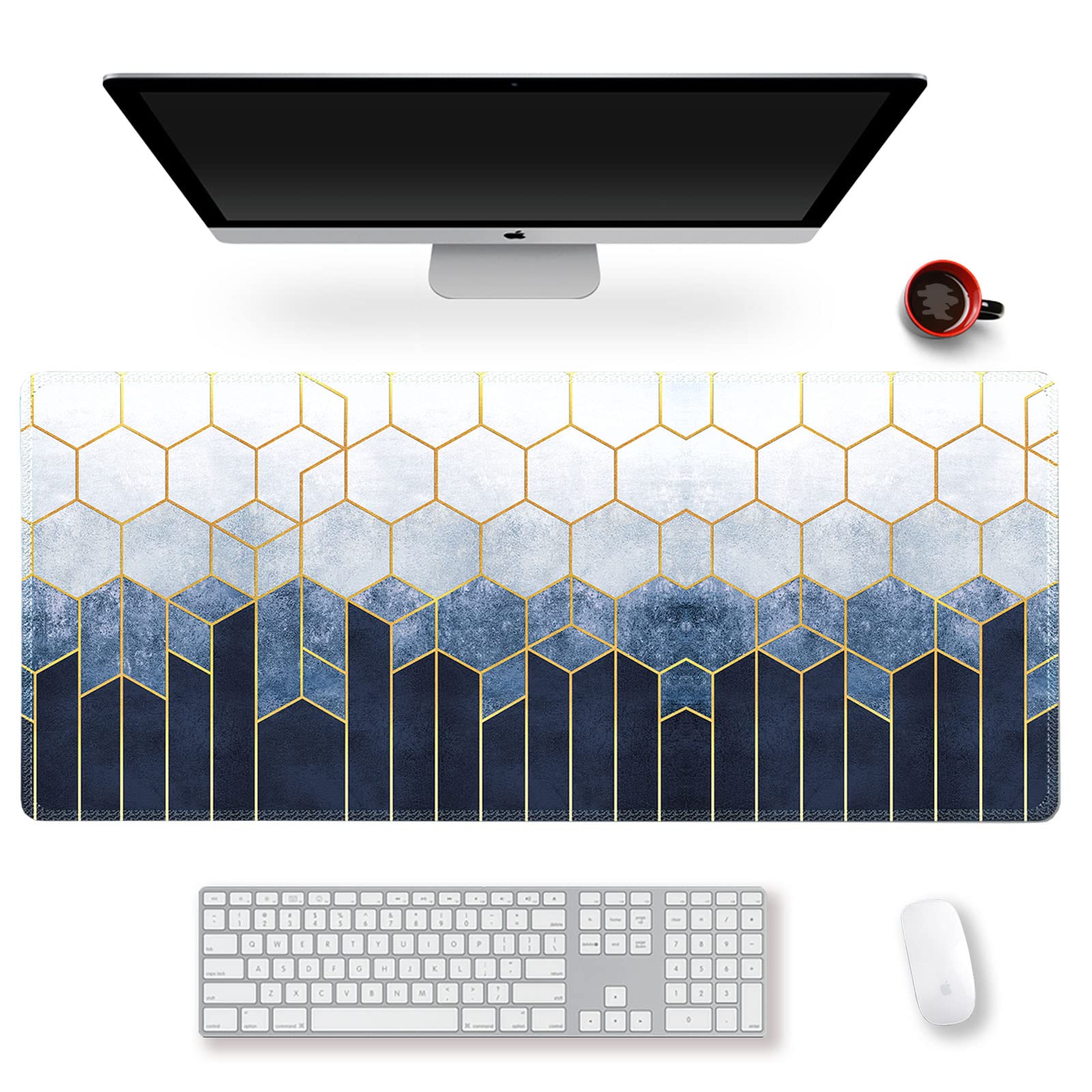 Photo 1 of Extended Gaming Mouse Pad XXL ArtSo Large Keyboard Mat Long Mousepad Desk Decor Writing Pad Non Slip Rubber Base Stitched Edges for Work, Game, Office, Home, 35.1" x 15.7" , Abstract Cubes