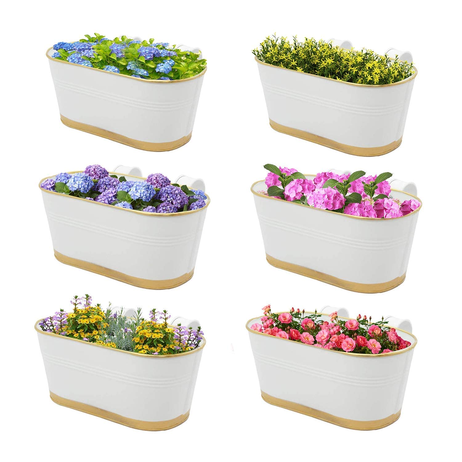 AMNA GARDENS Metal Railing Planters with Detachable Handle Plant Holder