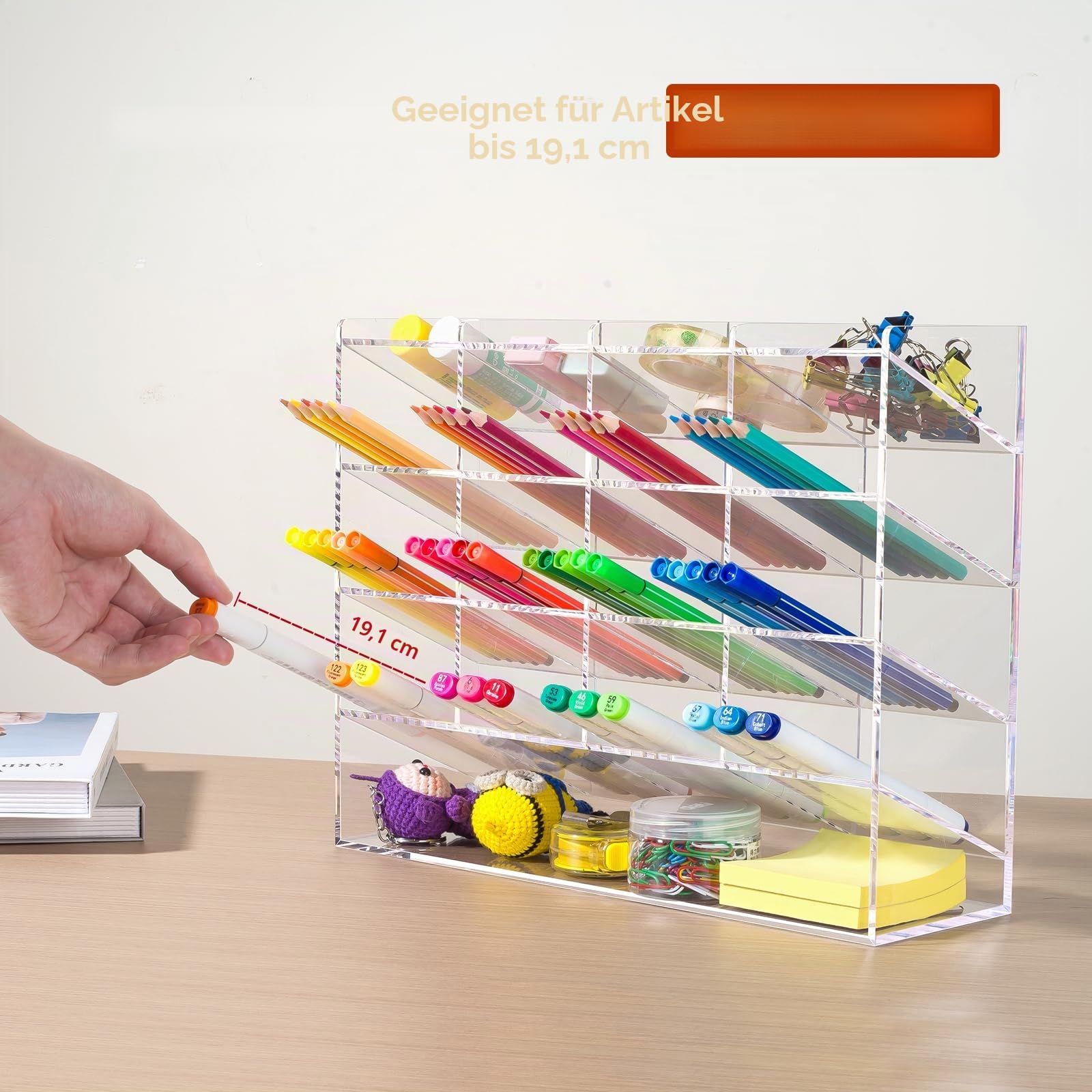 BEYGORM Vertikaler Marker-Organizer aus Acryl für 200 Marker, abgewinkelte Stifthalter, Schreibtisch-Organisation, transparenter großer Schreibwaren-Stifthalter für Schreibtisch, Kunstbedarf,