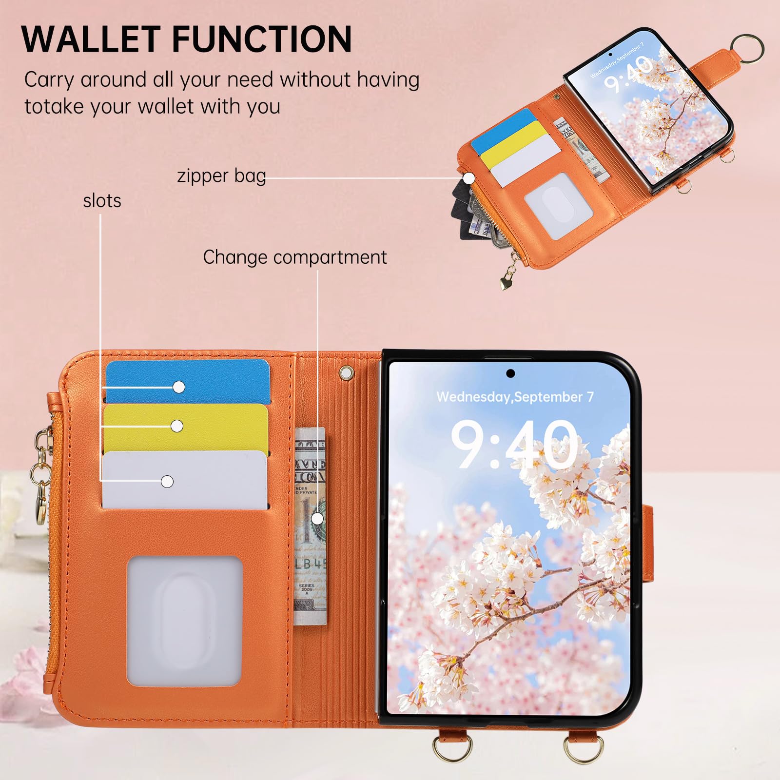 Etui na karty iPhone Duo, skórzany pasek na ramię, odpinany pasek na rękę