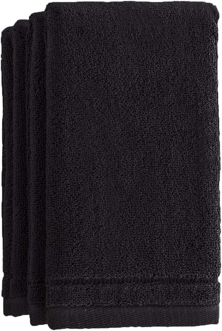 Creative Scents Cotton Fingertip Towels Set Black - 4 Pack - 11 x 18 Inches Decorative Small Extra-Absorbent and Soft Terry Towel for Bathroom - Powder Room, Guest and Housewarming Gift (Black)