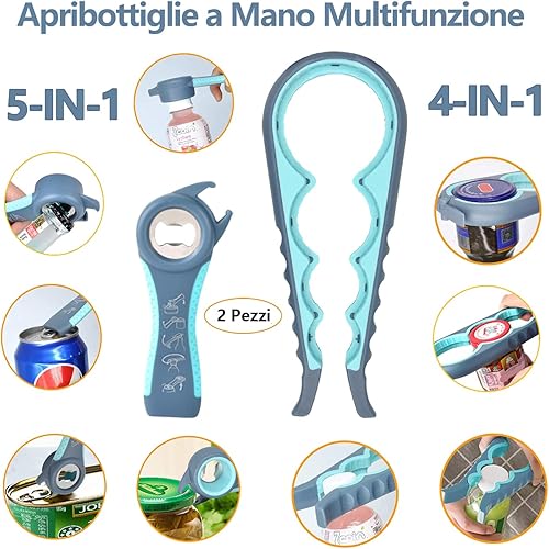 Miniatura 4 de Abrebotellas de cerveza de mano multifuncional 5 en 1, abrelatas 5 en 1, abrelatas manual para mujeres, ancianos, manos pequeñas, artritis, 2 piezas