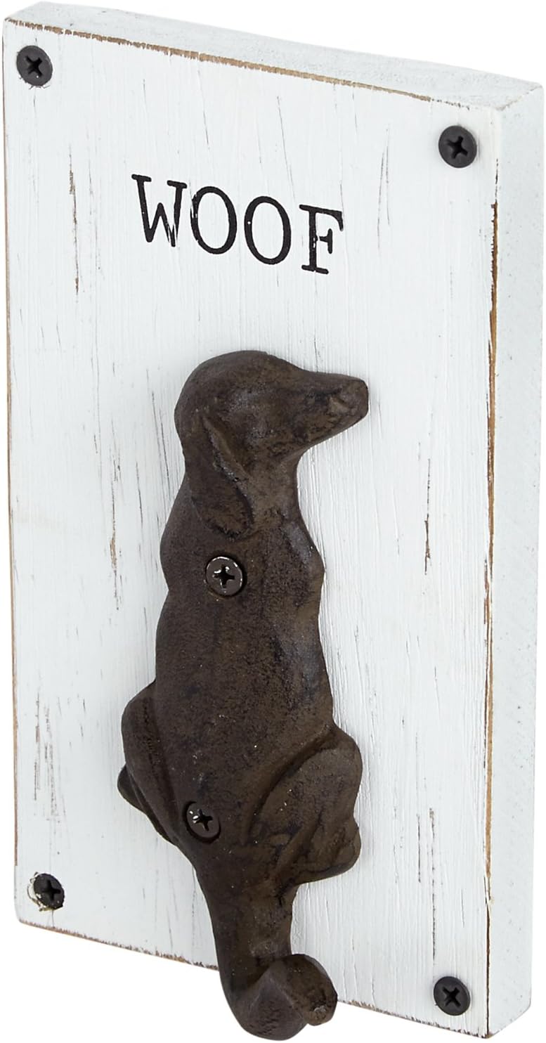 Mud Pie Pet Rustic Wood and Cast Iron Leash HangerWoof