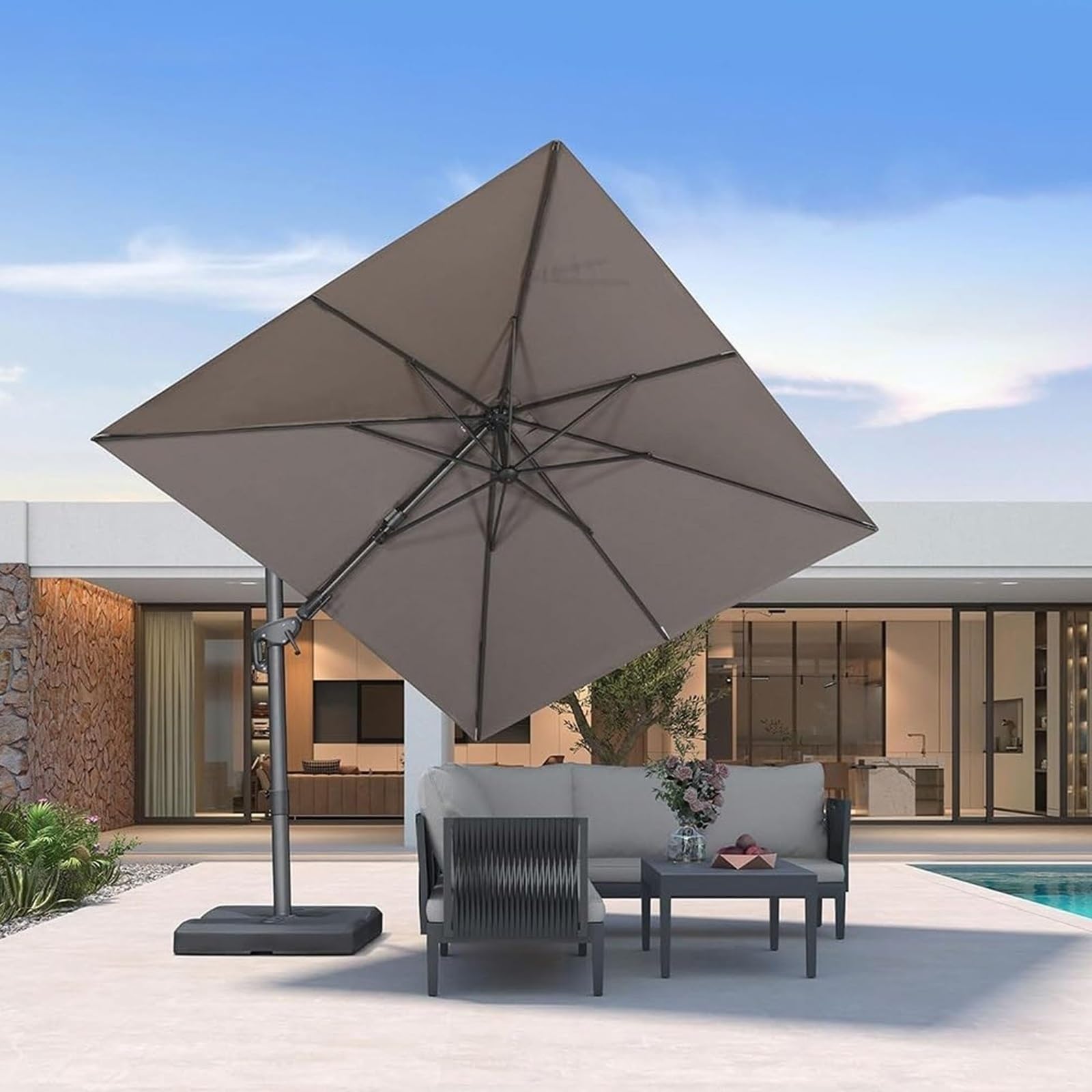 Toile de Parasol Déporté Carrée de Remplacement, 8 Baleines, avec Bouton Poussoir, Protection UV – pour Jardin, Terrasse, Marché(Red,3mx3m/10ftx10ft)