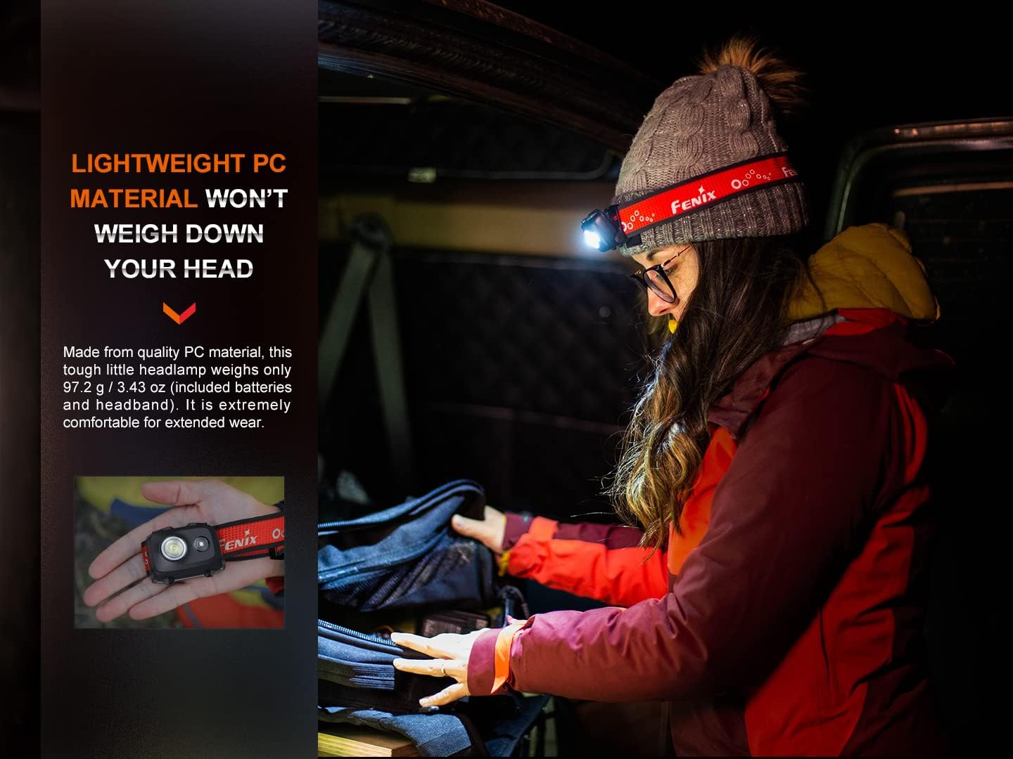 EdisonBright Fenix HL16 450 Lumen Light Weight AAA Battery powerd Hiking/Camping/Jogging headlamp Battery Carrying case (Black)