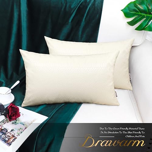 Miniatura 2 de BRAWARM Almohadas de cuero blanco marfil de 12 x 20 pulgadas, fundas de almohada de piel de serpiente, paquete de 2 fundas de almohada lumbares