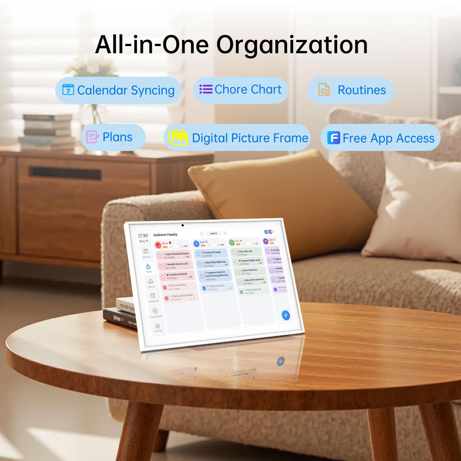Calendario digitale da 10,1 pollici e diagramma delle faccende domestiche, planner interattivo da parete touchscreen, organizzatore intelligente per la famiglia per gli orari familiari