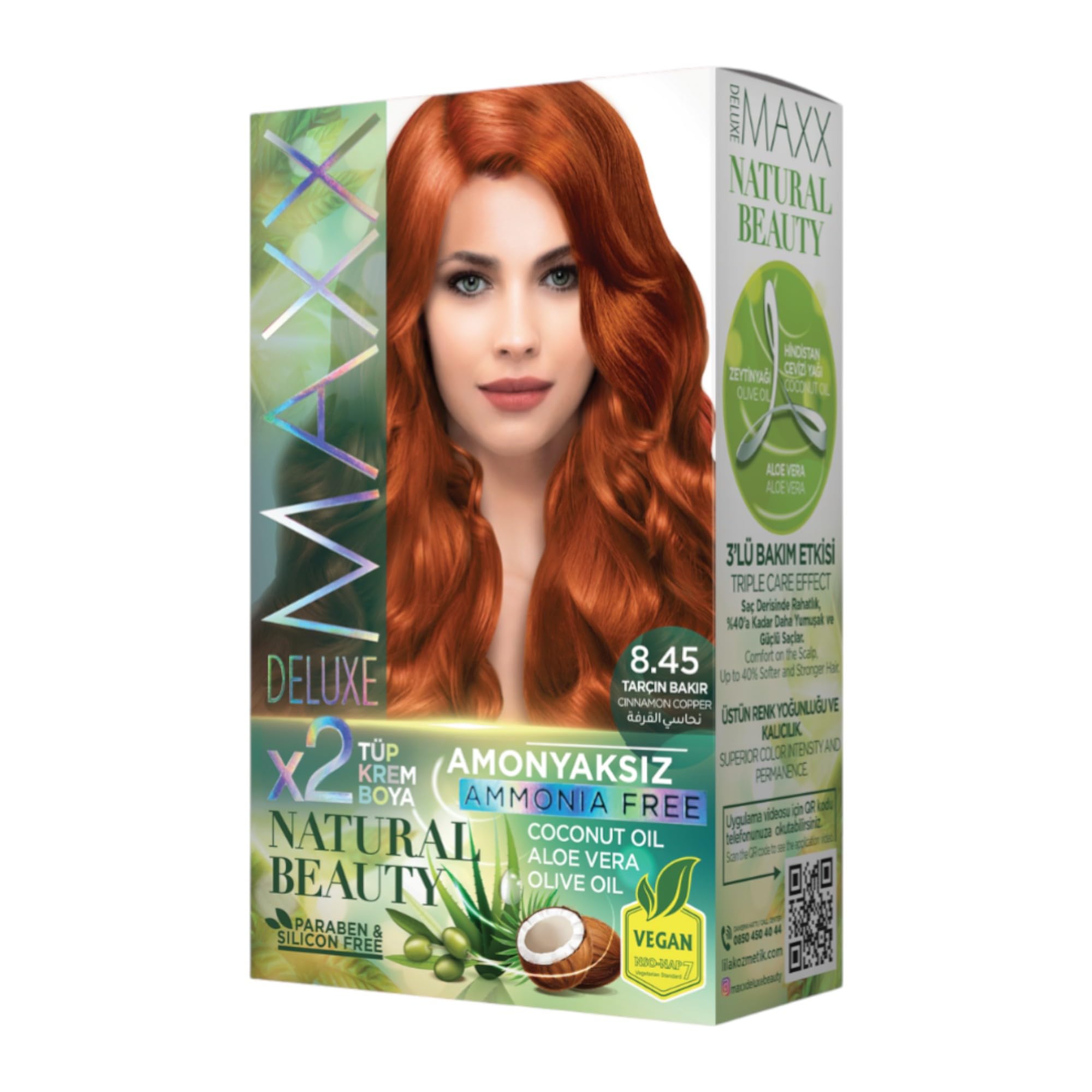Maxx Deluxe Natural Beauty Amonyaksız Set Saç Boyası 8.45 Tarçın Bakır