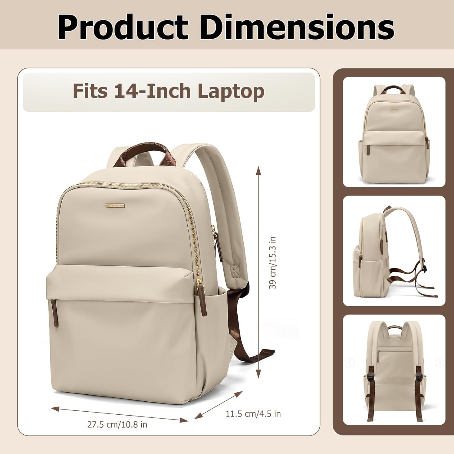 Laptop Backpack for Women Fit 14 Inch Stylish Daypack Notebook Travel Work Commuter Casual Daypack Backpack Purse for Women Travel Business (Apricot)