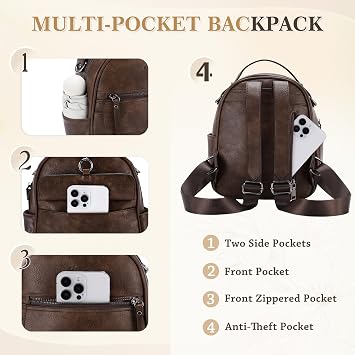 Chase Chic Mini Womens Backpack,PU Leather Anti-Theft Fashion Rucksack for Ladies,Multipurpose Convertible Purse Shoulder Bag Handbag for Daily,Coffee