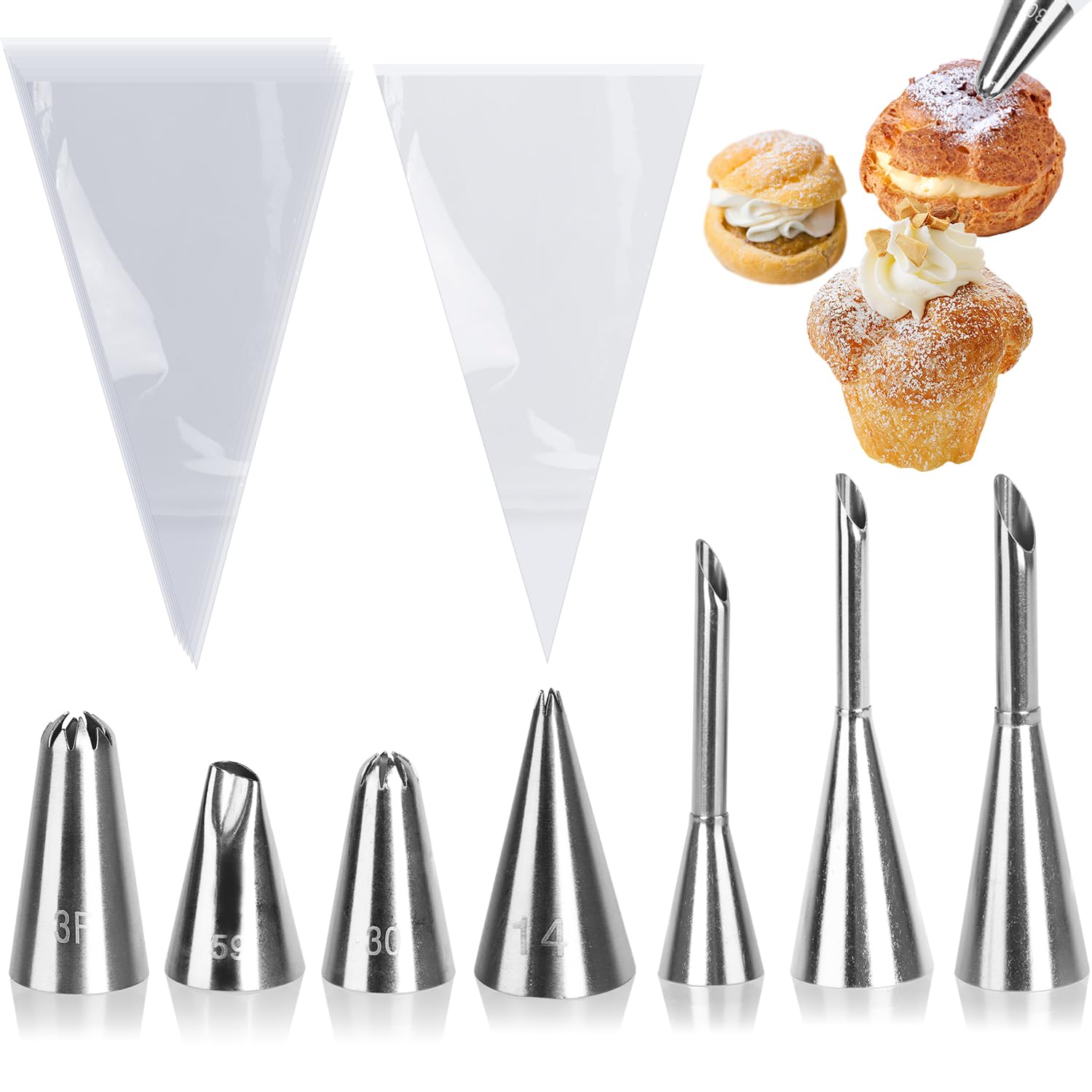 Lucywey Spritztüllen Set - 3 Tüllen + 20 Beutel Edelstahl Backzubehör