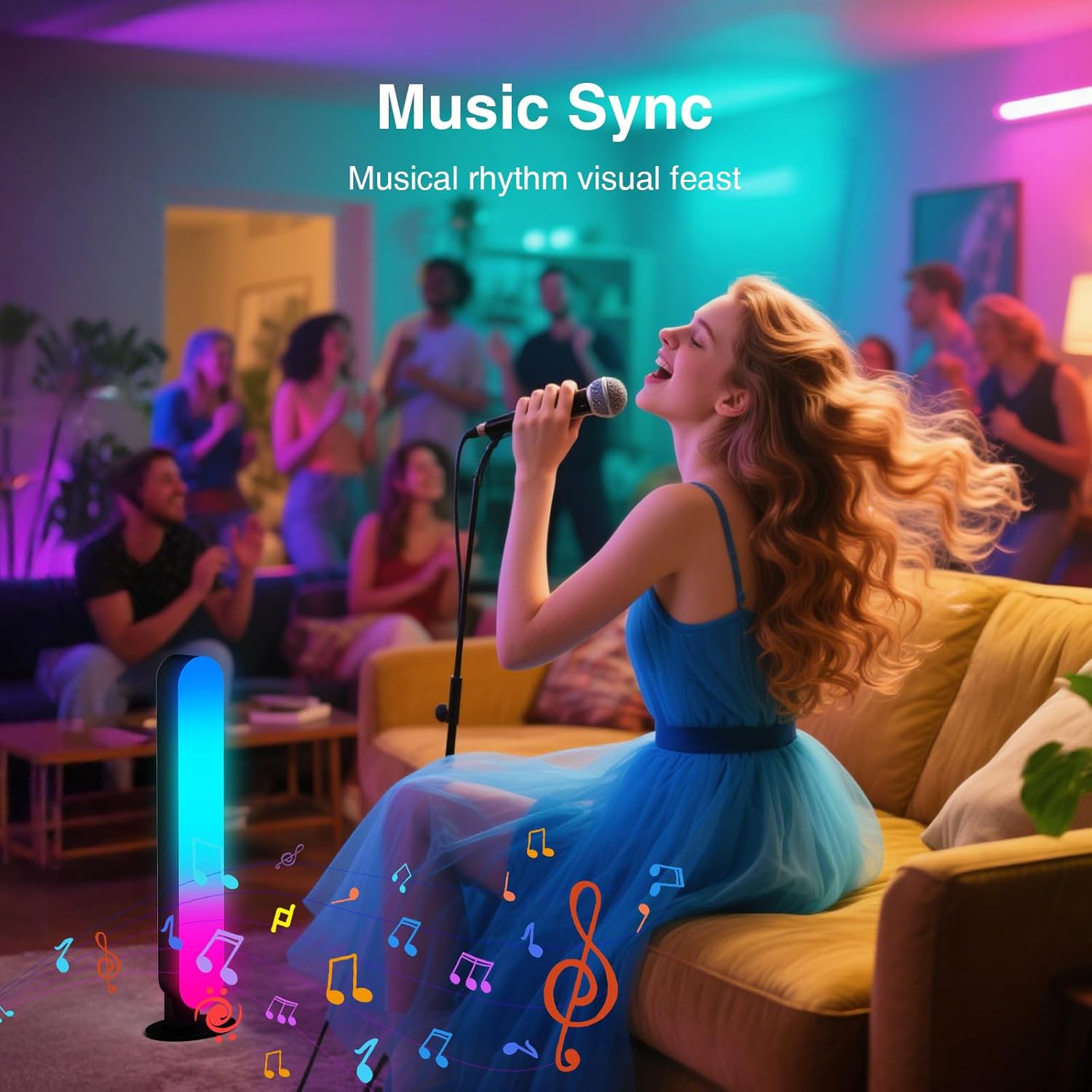 LED Light Bar, Music Sync RGB Light Bar, USB Ambient Lamp, Color Changing Gaming TV Backlight with Remote Control, 15 Dynamic Modes for Room (App Control) (Small)