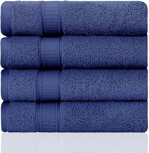 LA' HAM MAM FINE LIVING Luxury Turkish Cotton Towels Easy Care, Extra Soft & Absorbent, Hotel & Spa Quality, Kitchen & Bathroom Turkish Towels (Hand Towel Set - 4 Pack, Navy)