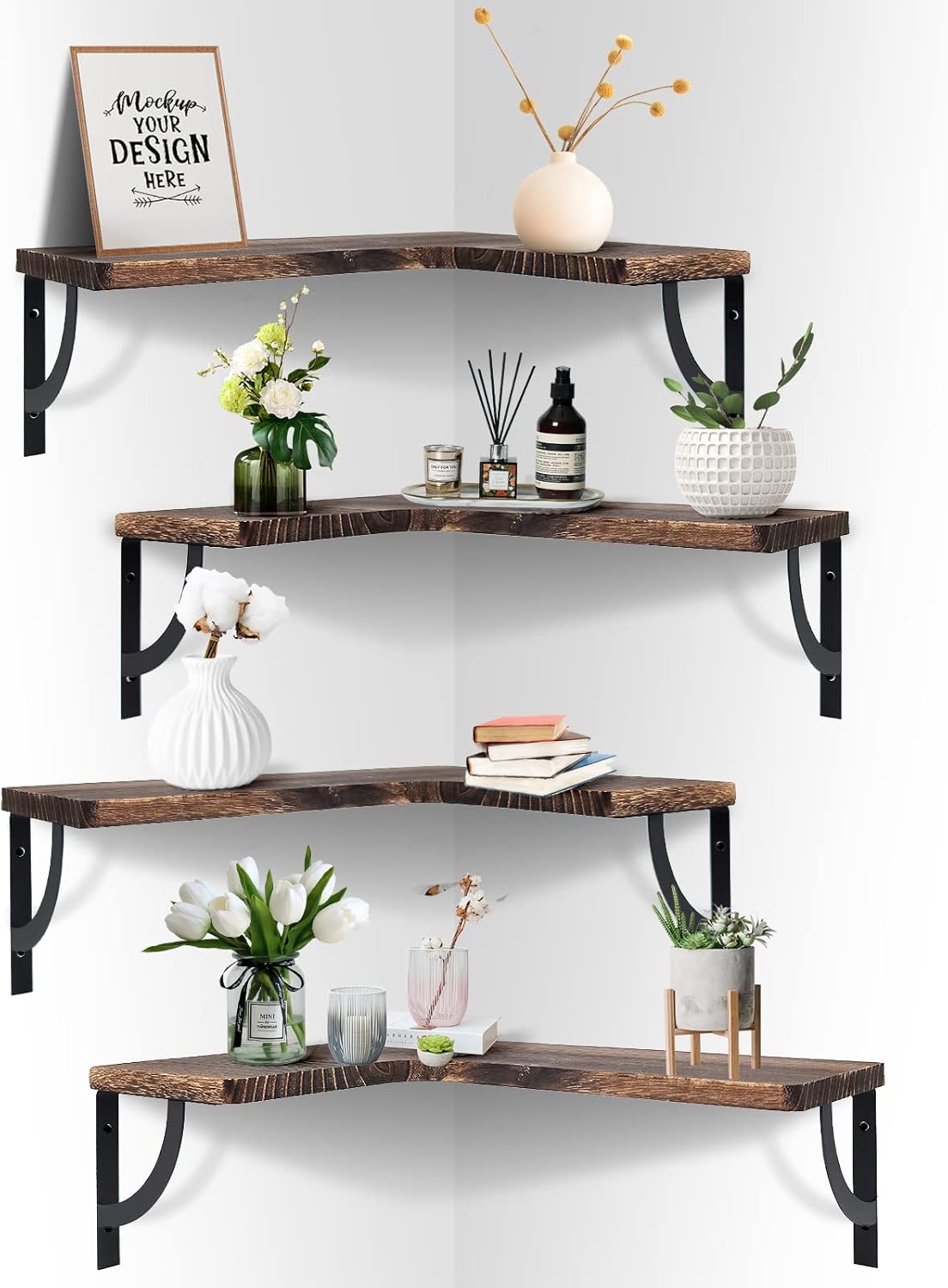 ANCEN Corner Floating Shelves Set of 4 Wall Mounted Wooden