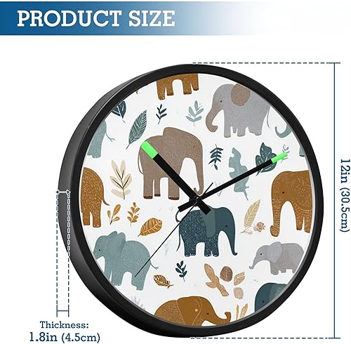 Miniatura 3 de Retro Elephants 12 Inch Analog Wall Clocks Battery-Operated with Led Lights for Living Room Bedroom Kitchen Office Decor, Battery Not Included