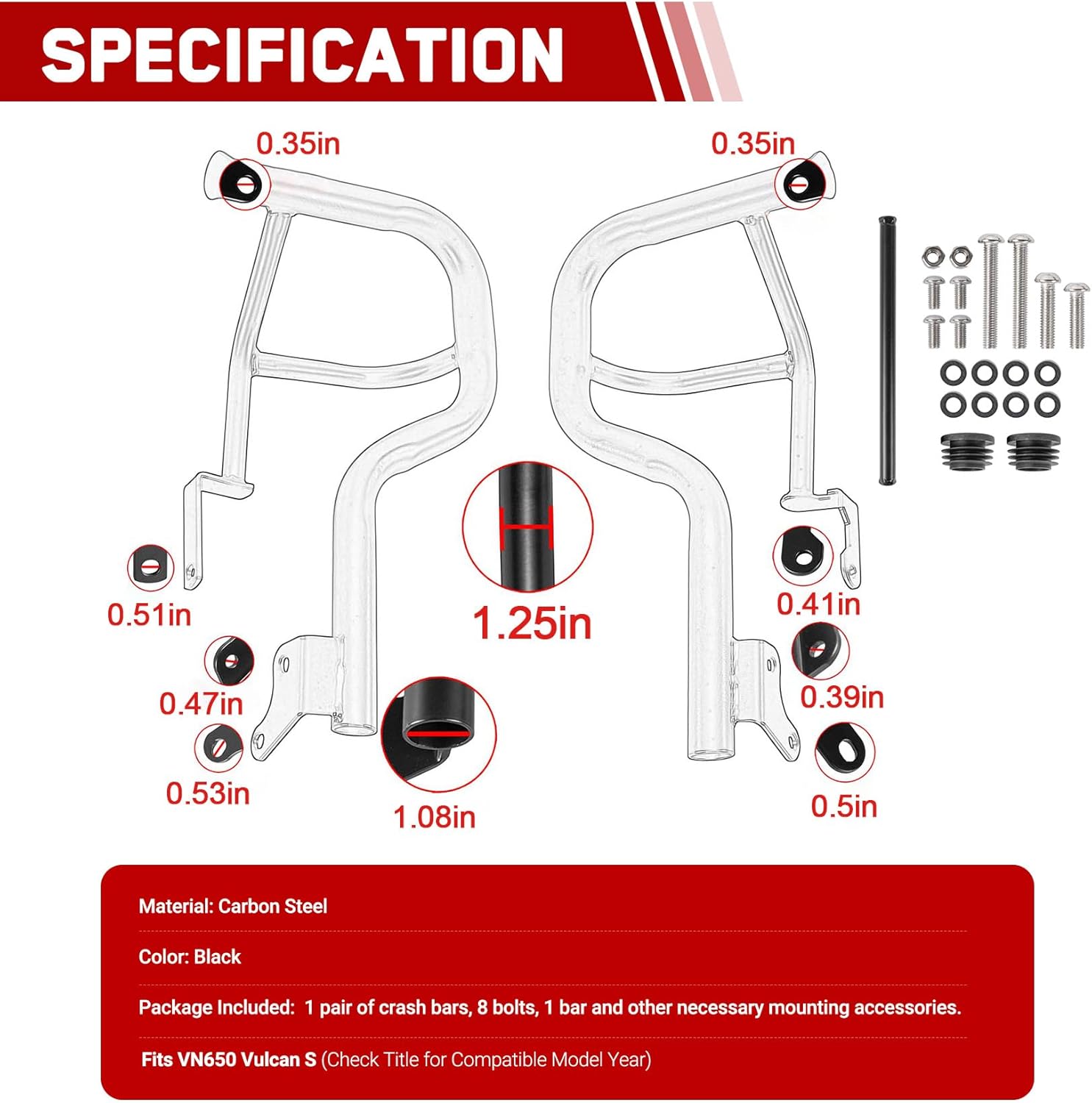 Motorcycle Engine Guard Crash Bar for VN650 Vulcan S 650 EN650 2015 2016 2017 2018 2019 2020 2021 2022 2023 2024 2025 2026 Highway Bar Bumper Side Protection