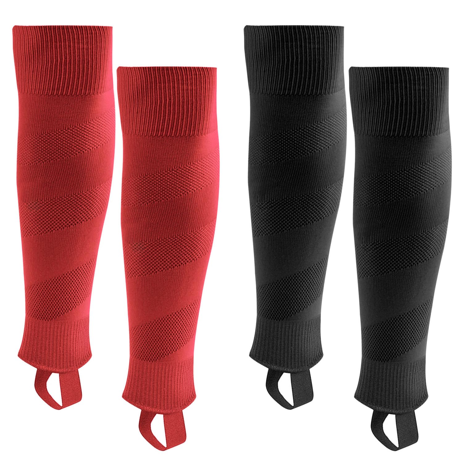Northdeer Stutzen Fussball Kinder Herren Fussballstutzen Stegstrümpfe Sleeve Fussballsocken mit Steg 2 Paar (Schwarz + Rot M)