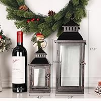 NEEDOMO Set of 2 Large Bronze Metal Glass Lanterns - Outdoor Indoor Candle Holders for Porch Patio Garden Wedding Decor