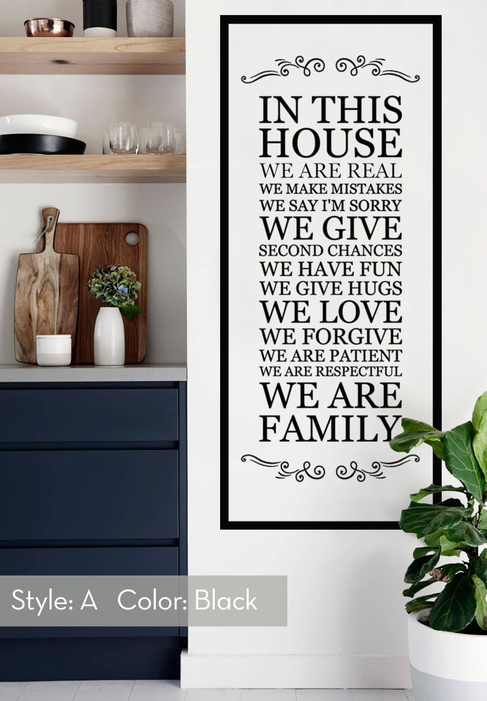 in This House Wall Decal, House Rules Decal - Style A, Black