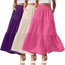 3 Pack Womens Maxi Tiered Skirts with Pockets Long Casual Flowy Swing Elastic Waist Ruffle Summer A Line Skirts
