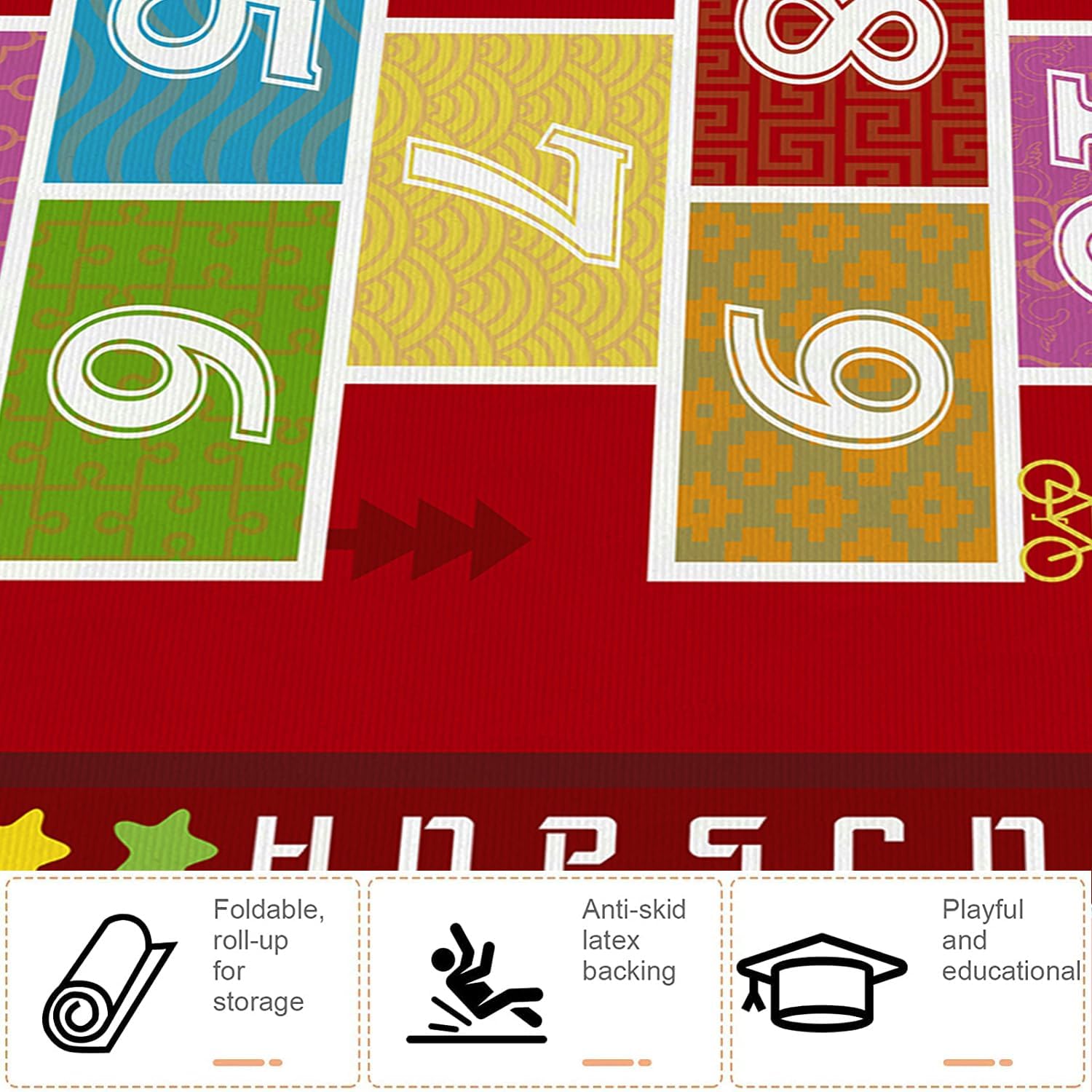 Colorful Hopscotch Rug for Kids Room，Playroom Kindergarten Nursery Decorative Mat，Fun and Playful Play Area Rug (Red, 4x6 ft)