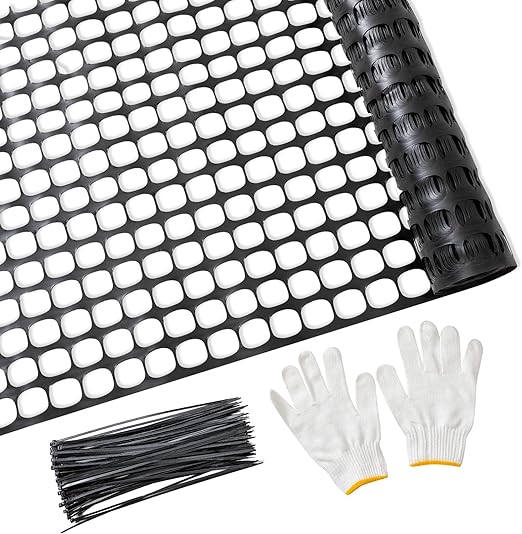 Plastic Mesh Fence Safety Fence, 4'x100' Roll with 100 Zip Ties, Resuable Temporary Netting for Garden Fencing, Construction, Snow Fencing, Animal Barrier, Poultry, Deer, Patio, Black