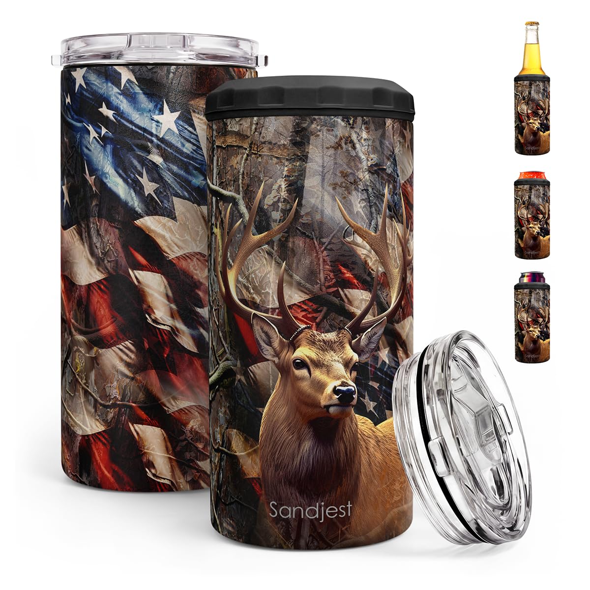 Hunting Cup Can Cooler 12oz - Travel Mug Cup - Stainless Steel Insulated for Men Hunters - Tumbler Cans Koozie, Gift for Christmas, Birthday, Father's Day