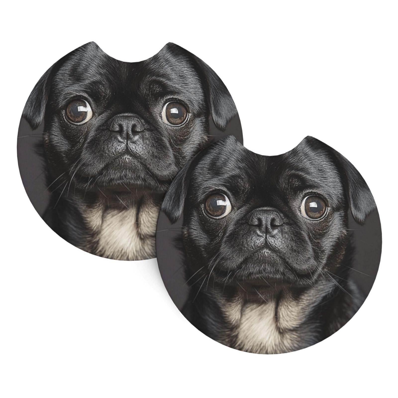 2 Pack Car Cup Holder Coasters 2.7 Inch Universal Anti-Slip Shockproof Car Cup Holder Insert Cute Black Pug Dog Car Coasters Drink Coasters Cup Holder Coasters for Car Accessories