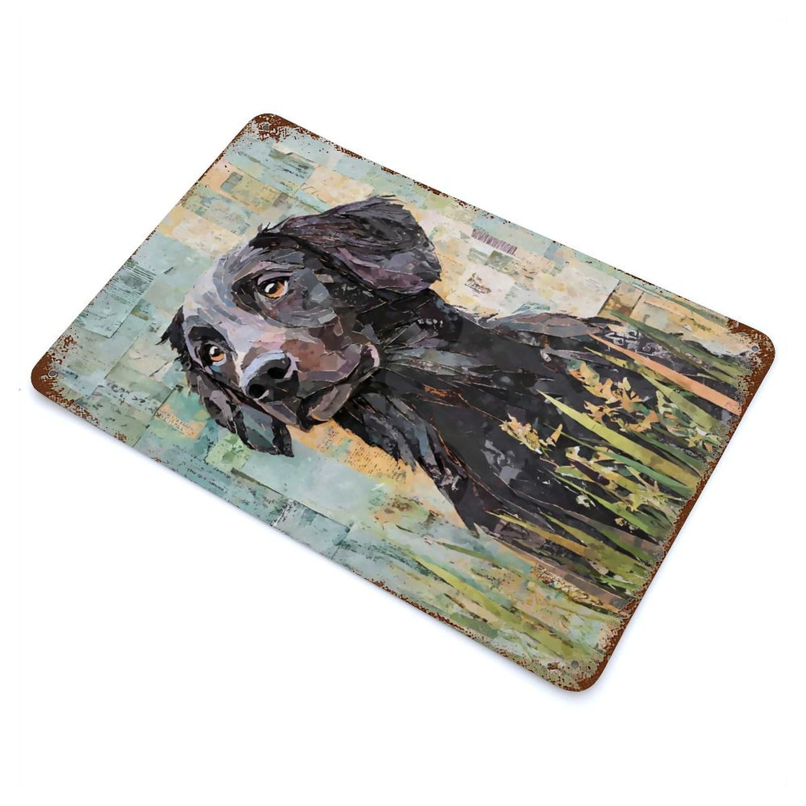 Garage Style Flat-Coated Retriever Paper Collage Rusty Metal Tin Sign 11.8"x7.9", Shabby Chic Decor for Bar And Workshop