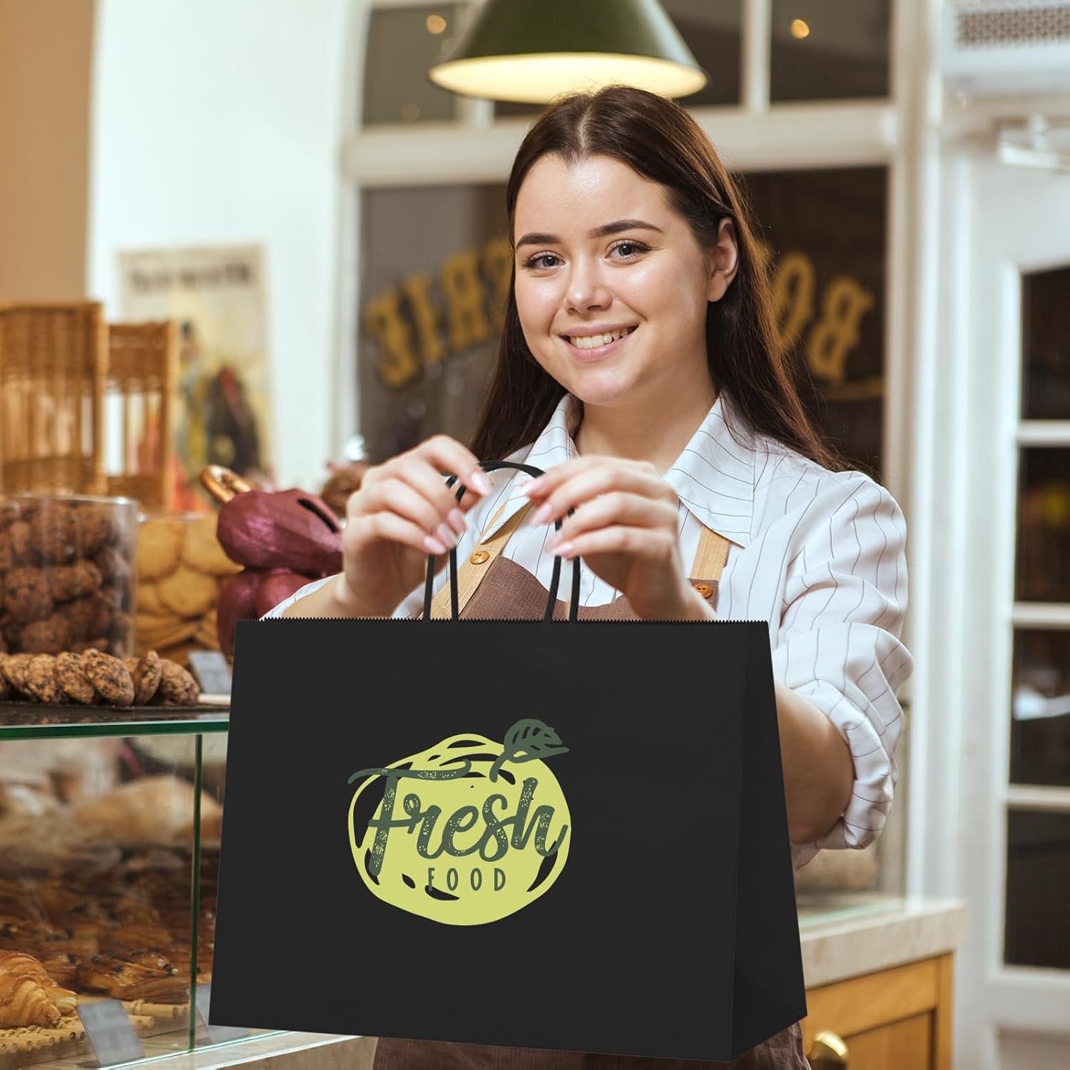 MESHA Large Gift Bags 16x6x12 Inch 50pcs, Black Paper Bags With Handles Bulk,Kraft Shopping Bags Reusable for Business Merchandise Retail Grocery Birthday Kids Party Favors - Image 7