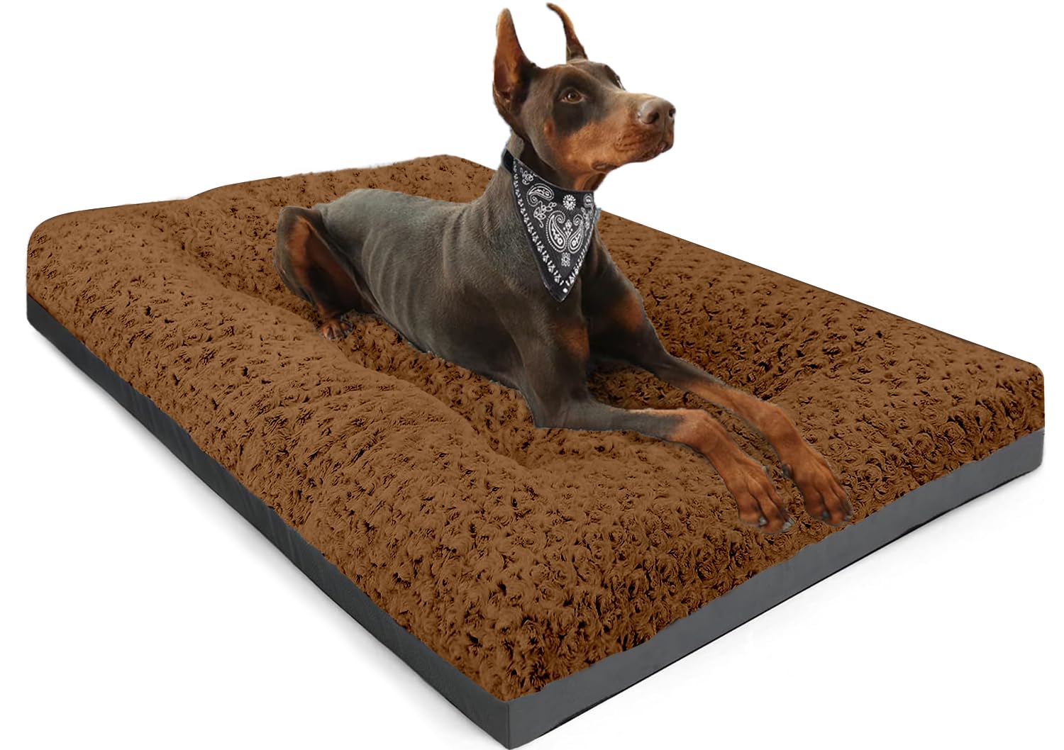POCBLUE Dog Beds Large Sized Dog, Washable Plush Pet Bed for Crate, Anti-Slip Pet Mat for Cages, Comfy Crate Pad for Outdoor/Indoor/Car Use, Soft Kennel Pad for Dogs Up to 60 lbs, 35"x23", Brown