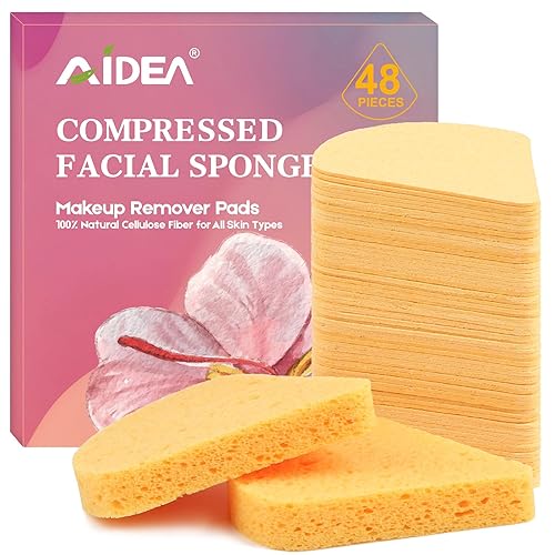 AIDEA - 48 esponjas faciales comprimidas, esponjas faciales desechables, almohadillas reutilizables para quitar maquillaje, esponjas cosméticas de