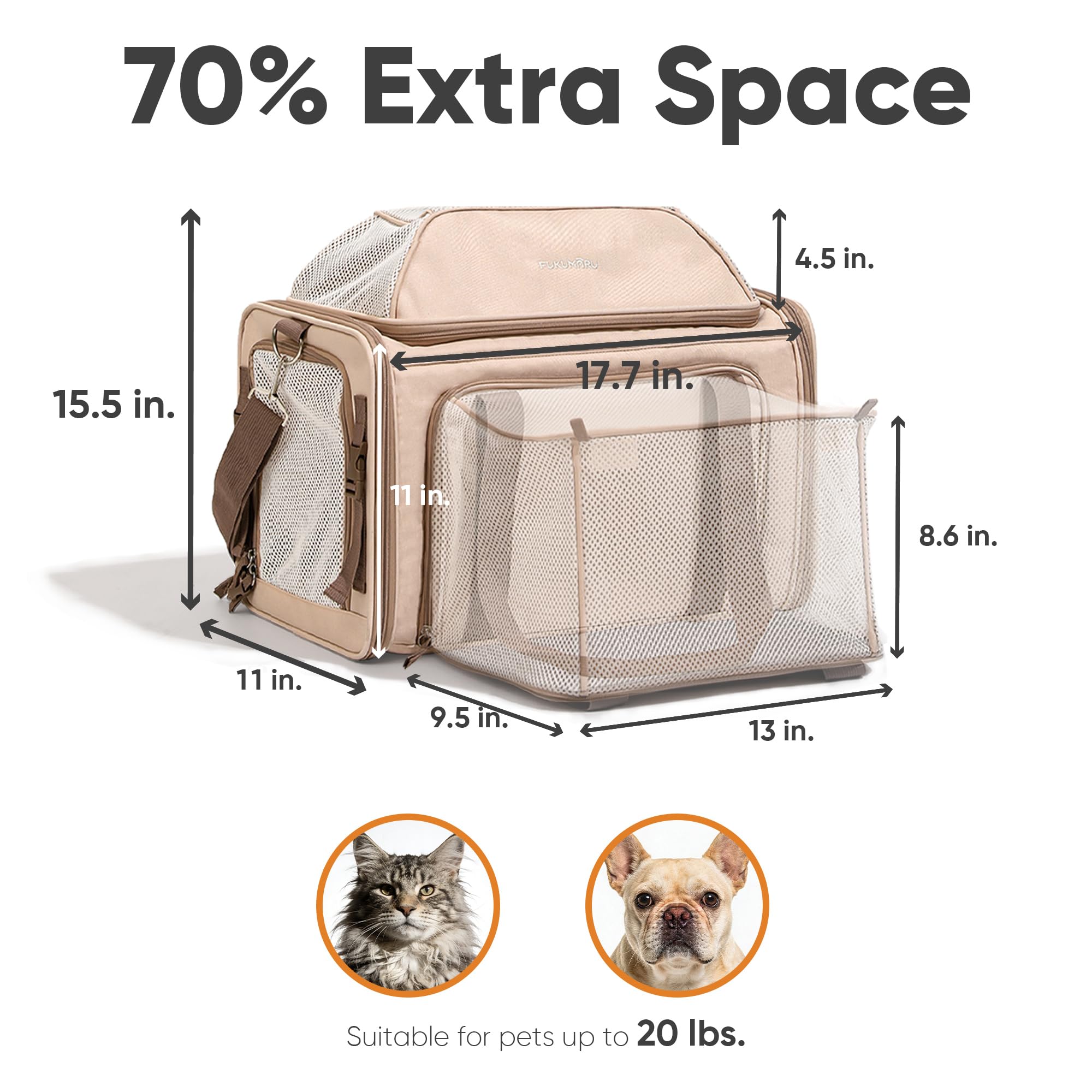 FUKUMARU Expandable Cat Carrier, 18x11x11 Soft Cat Travel Carrier, Ventilate Airline Approved Dog Carrier, Durable Small Dog Carrier with Anti-Scratch Mesh, Escape-Proof Pet Carrier for Cat, Pink - image 2