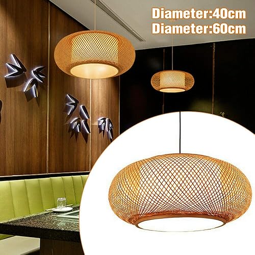 Miniatura 3 de Lámpara colgante de bambú tejida hecha a mano, ratán antiguo, lámpara colgante de techo de madera natural con cable ajustable para sala de estar,