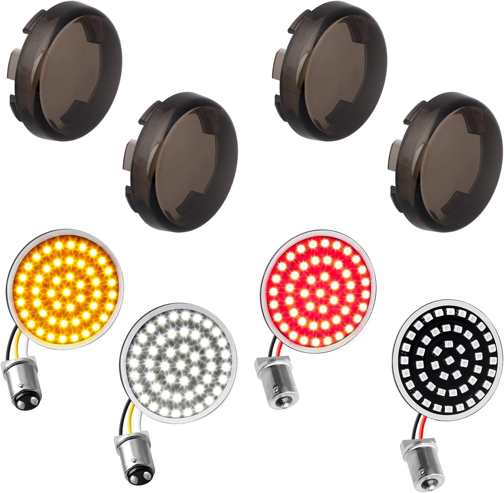 QUASCO Led Turn Signal Lights 1157 Front + 1156 Rear Blinkers with Smoked Lens for 2 Inch Bullet Housing Compatible with Harley Dyna Sportster Softail Road Street Glide Road King Cruiser Turing