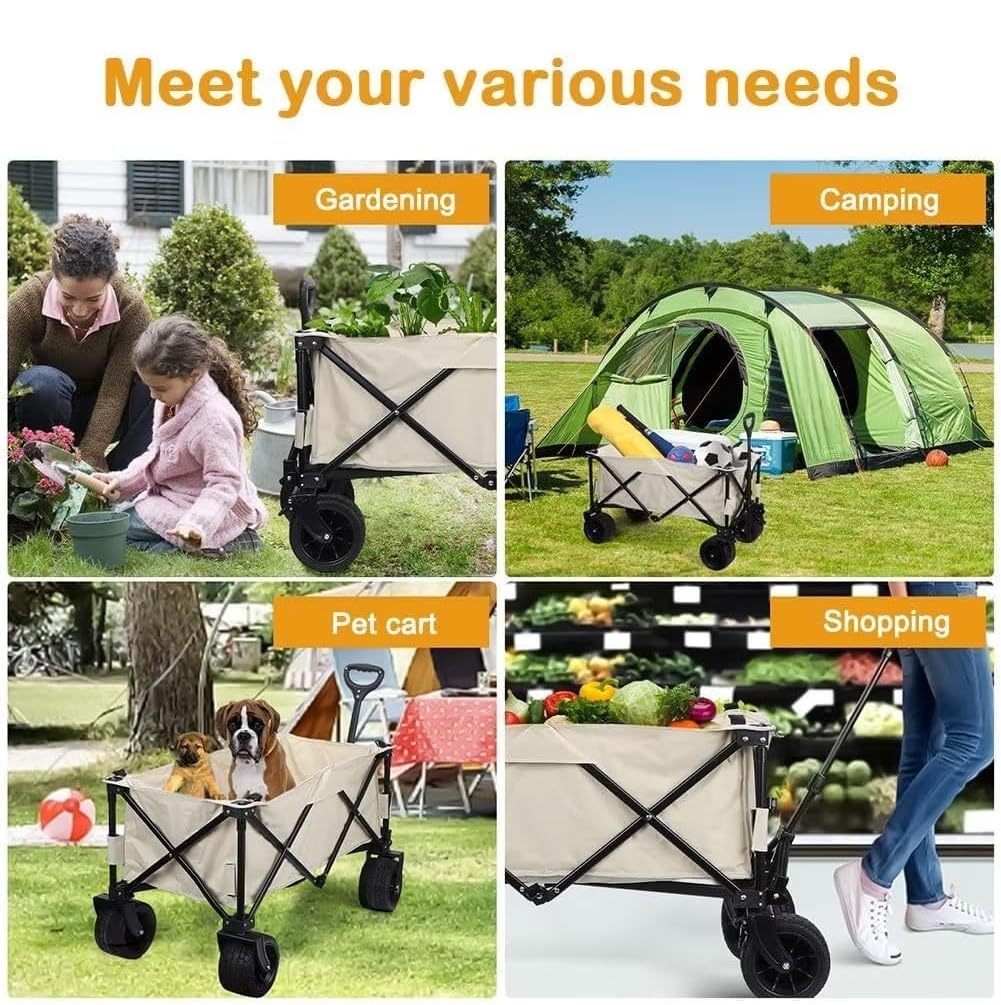 TREPPE Carrito Trolley Plegable 150 kg – Ruedas 360° Todo Terreno, Mango Ajustable, Acero Carbono – Ideal Playa, Camping, Picnic y Mercado