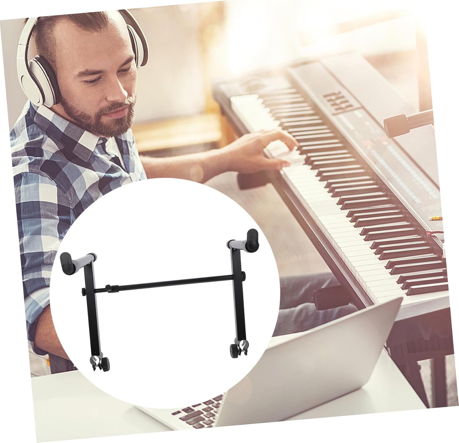 BESPORTBLE Electronic Organ Rack Height Enhancing Keyboard Stand for Keys Heavy Duty Support with Pads for Stability Black