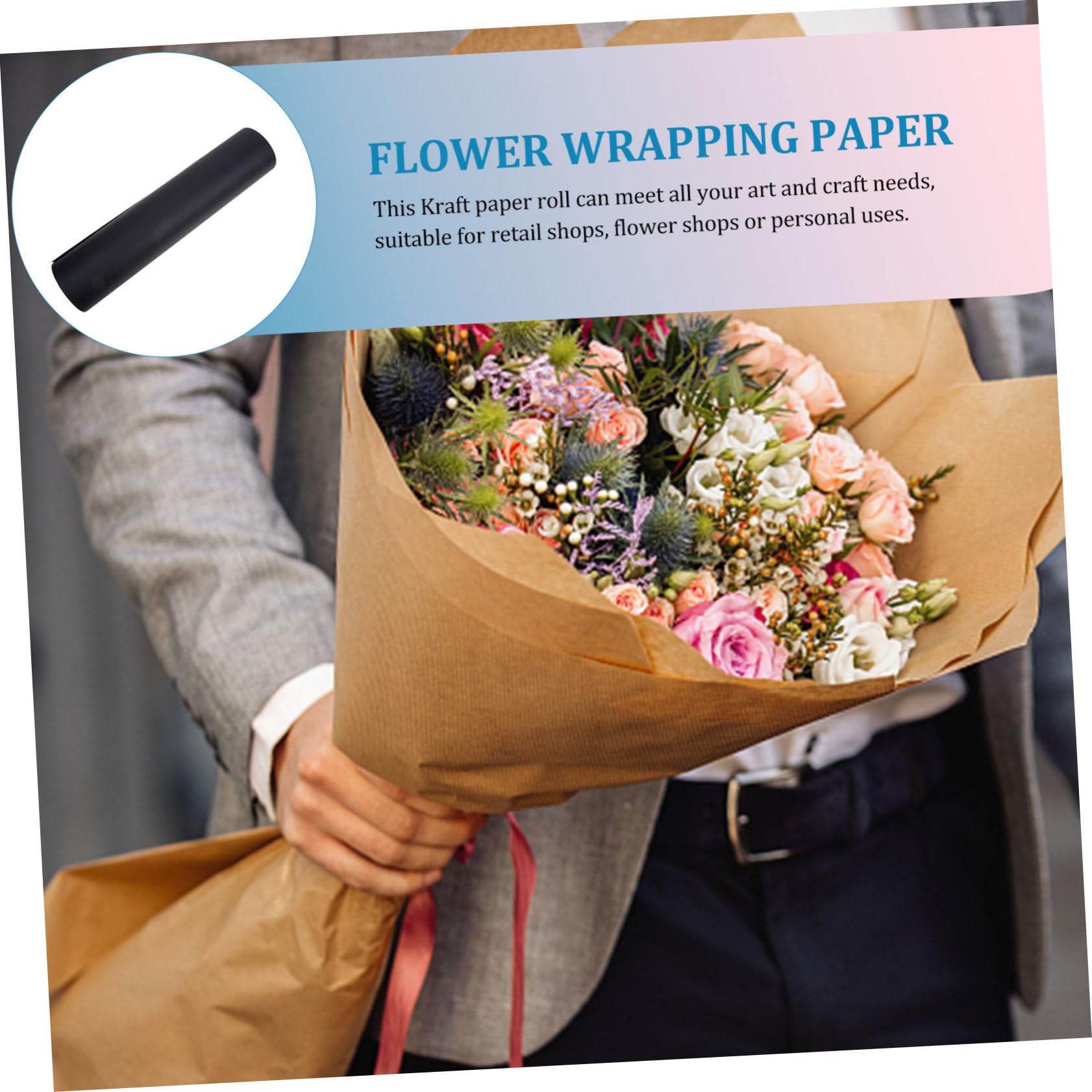 Rouleau de Papier Kraft Noir, Papier D’emballage pour Fleurs, Découpable, Pratique pour Loisirs Créatifs, pour Anniversaire et Saint-valentin