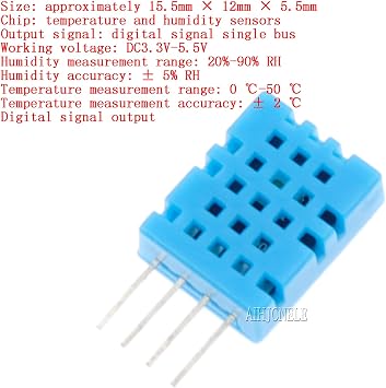 3Pcs DHT11 Digital Humidity Temperature Sensor 4-Pin DC3.3V~5V Humidity Measure Range 20%-90% Temperature Measure Range 0-50C DIY Humidity Sensor Temperature Sensor (DHT-11)