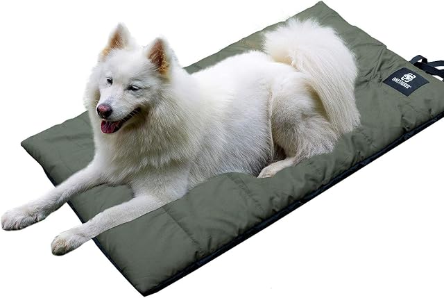 OneTigris Dog Bed Travel Large, Portable Dog Bed Camping Dog Bed for Washable Durable Oxford Portable Dog Sleeping Mats for Car Crate Sofa also For Indoor Outdoor Camping Travel Green (L)